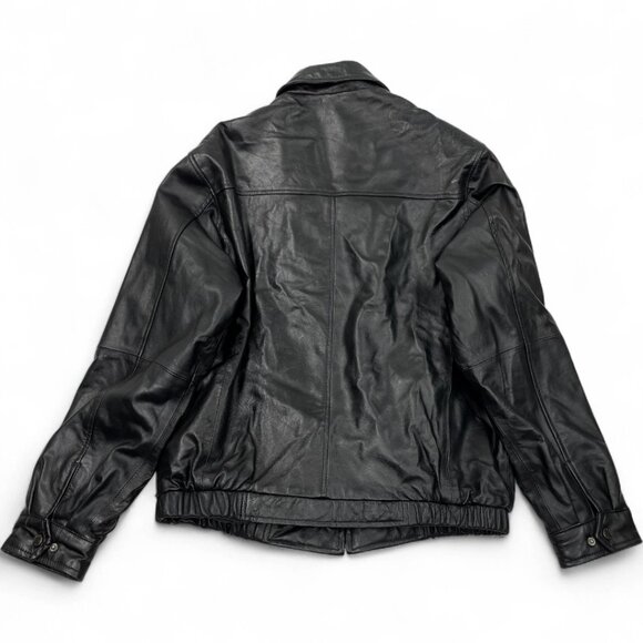 Vintage Chaps Black Leather Bomber Jacket Men's  XL - Picture 3 of 8
